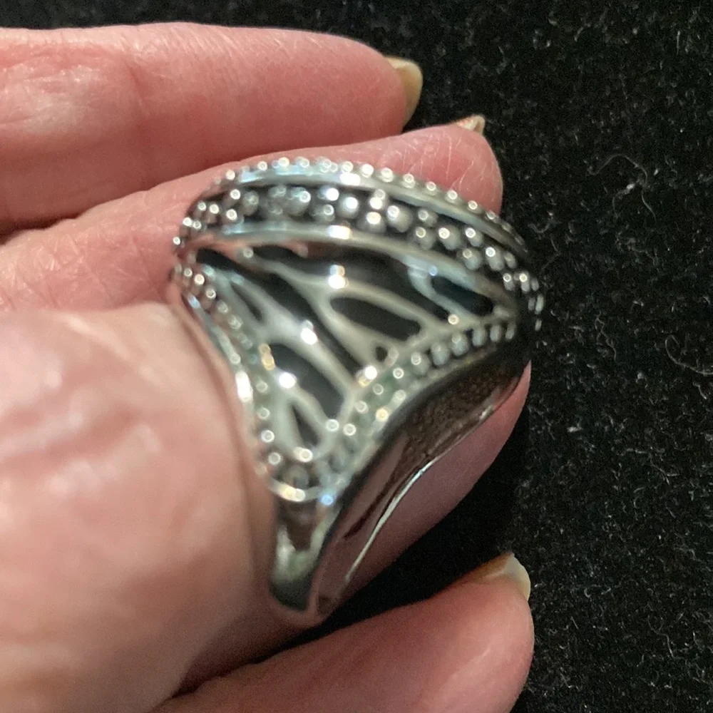 Women zebra design Silver Tone & black Statement Ring